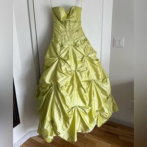 Green Beaded and Gathered Ballgown Prom Dress
